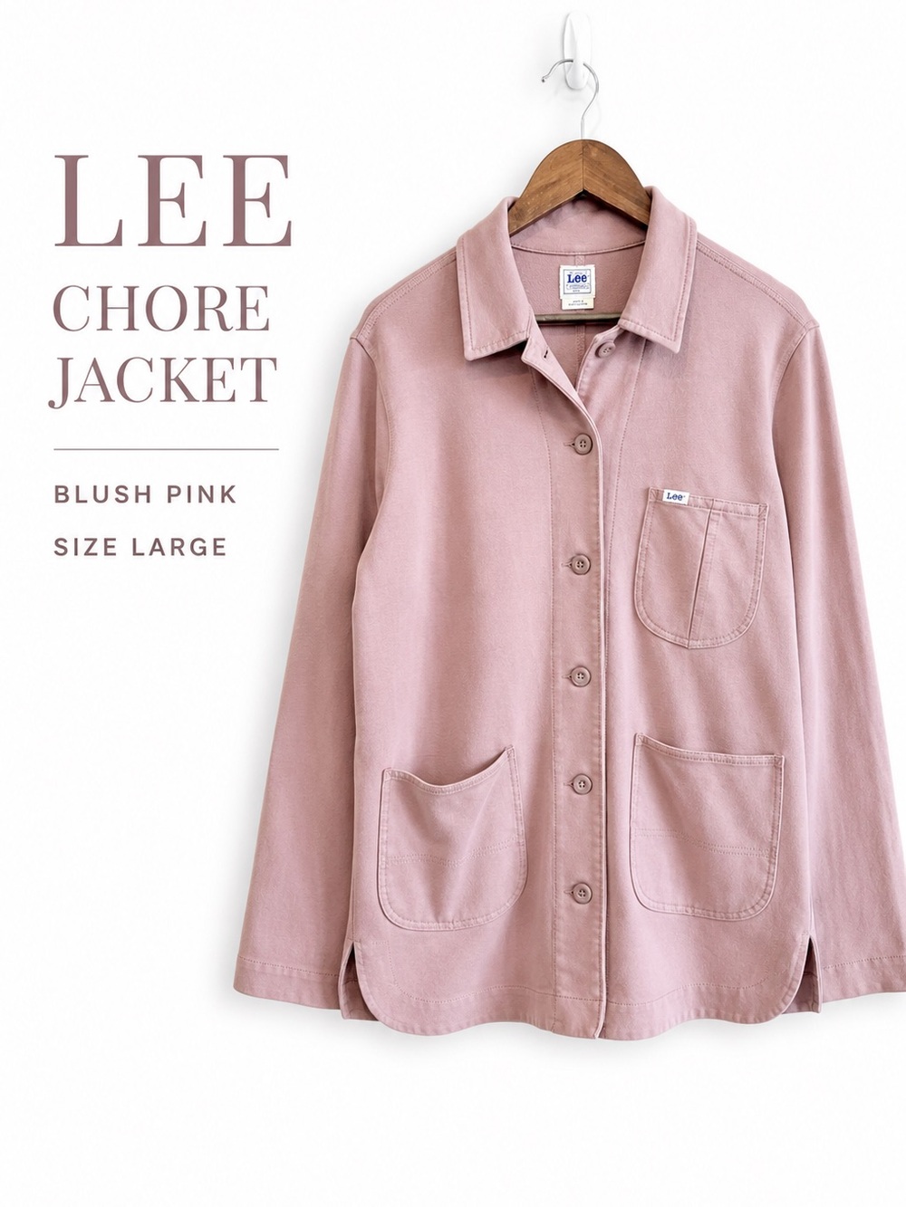 Blush Pink Chore Jacket Teacher Core Cottage Casual Utility Shacket Lee L F68